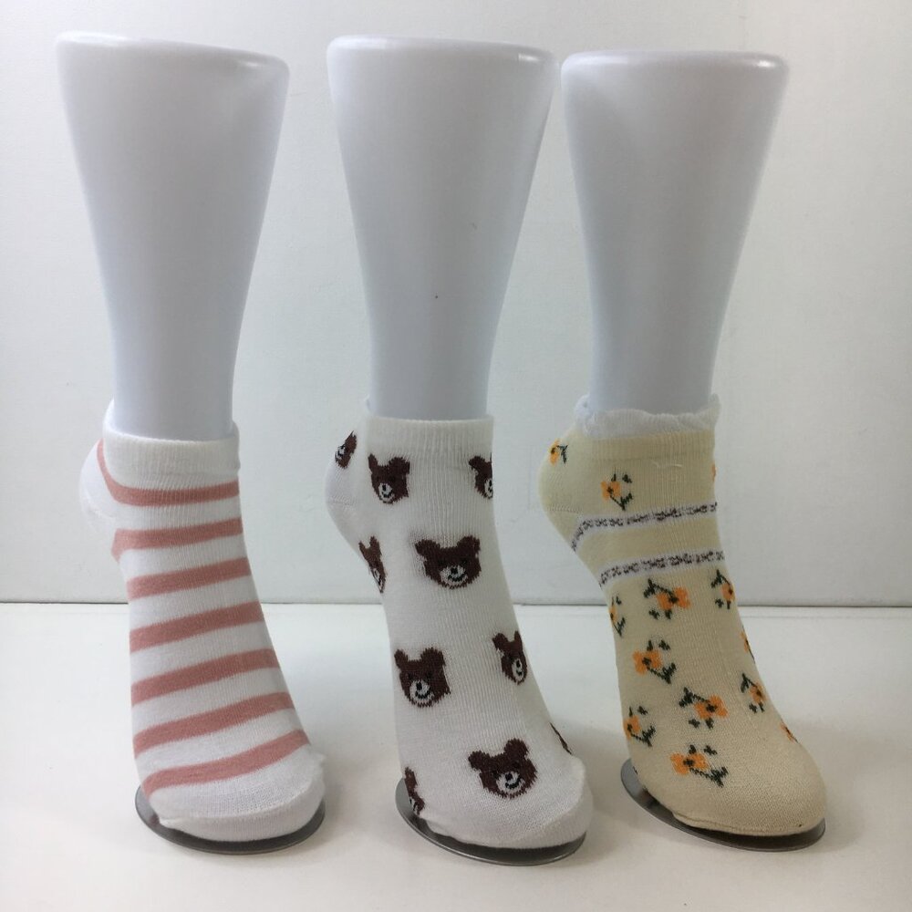 Your Missing Sock Womens Fun Ankle Socks 3-Pack Cute Bears Stripes Flowers Gift